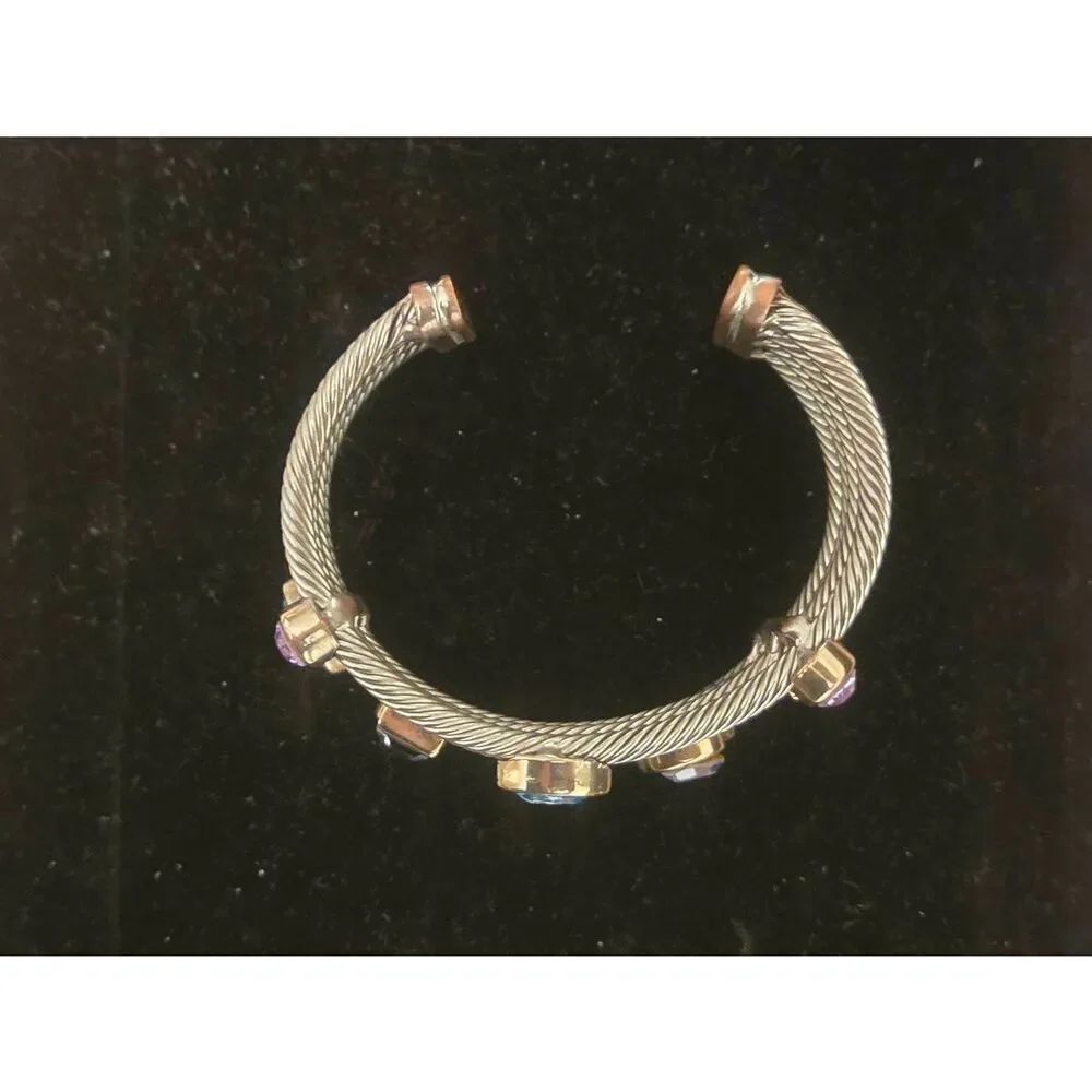 Women's Silver Tone MultiColor Confetti Crystal CZ Cuff Bracelet - Picture 6 of 6